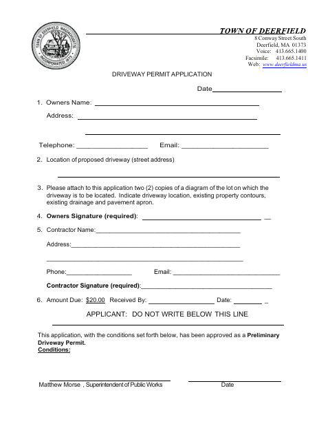 First page of the Driveway Permit Application