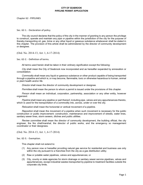 First page of the Pipeline Permit Application