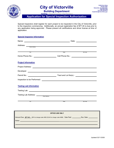 First page of the Application for Special Inspector Authorization