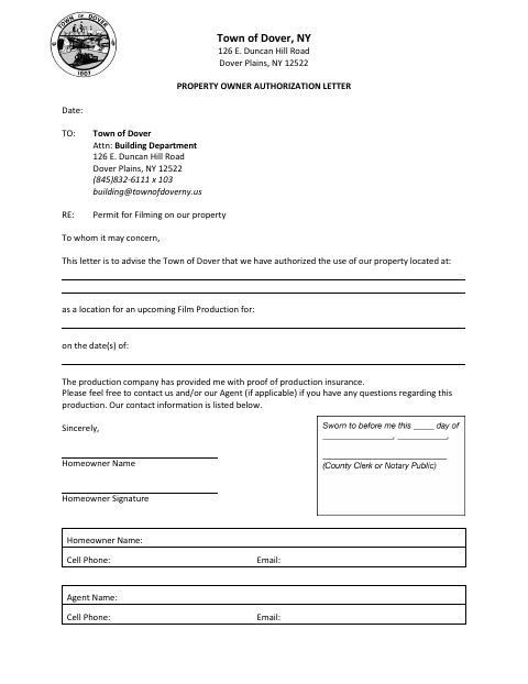 First page of the Property Owner Authorization Letter