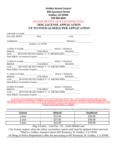 First page of the Dog License Application