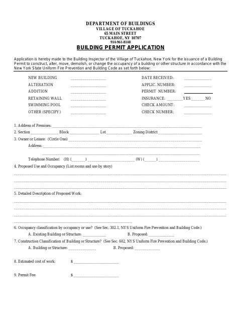 First page of the Building Permit Application
