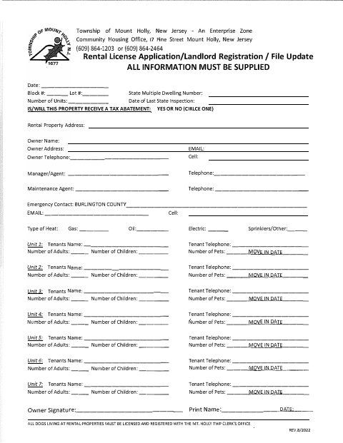 First page of the Rental License Application