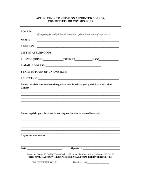 First page of the Application to Serve on Appointed Boards, Committees or Commissions
