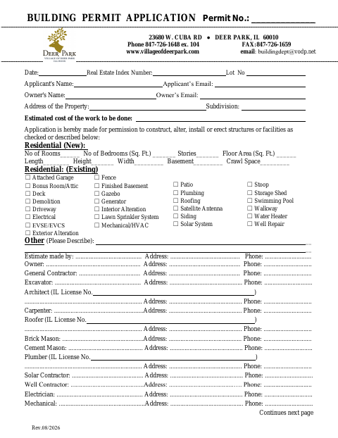 First page of the Building Permit Application
