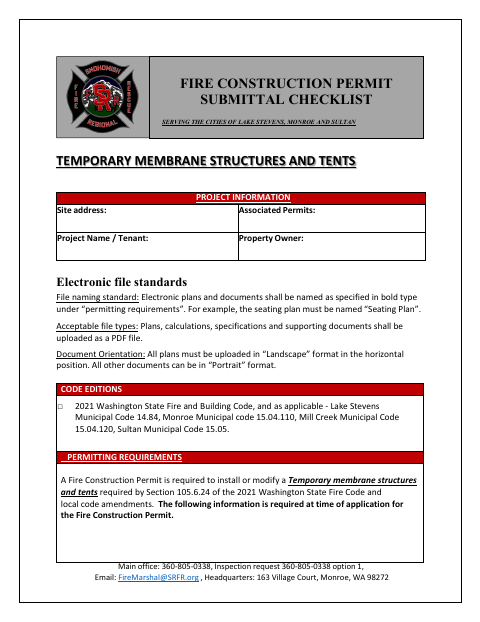 First page of the Temporary Membrane Structures and Tents