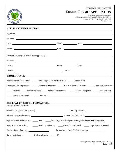 First page of the Zoning Permit Application