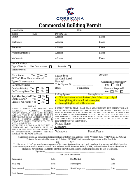 First page of the Commercial Building Permit