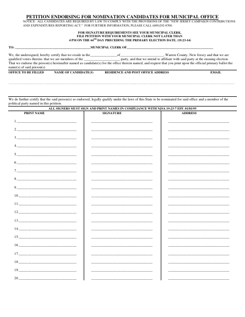 First page of the Petition Endorsing Candidates for Municipal Office