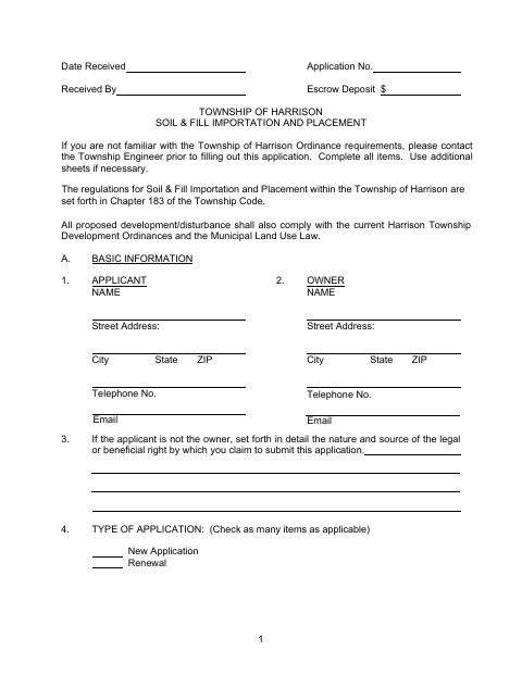 First page of the Soil & Fill Importation and Placement Permit Application