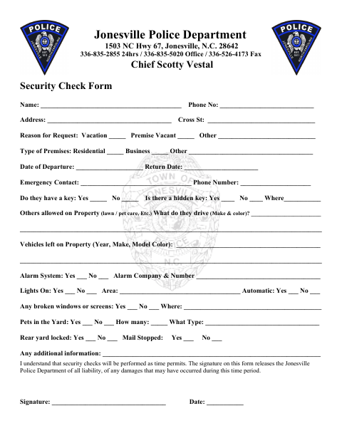 First page of the Security Check Form