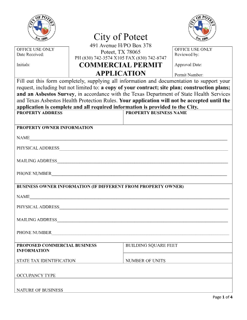 First page of the Commercial Permit Application