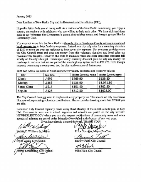 First page of the City Donation Request