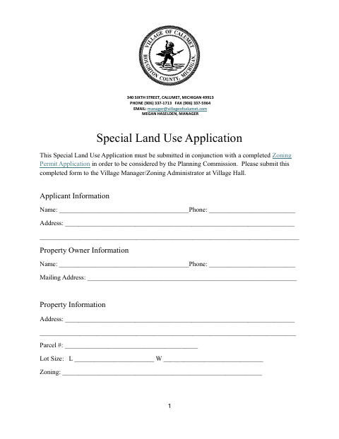 First page of the Special Land Use Application
