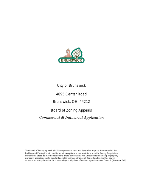 First page of the Board of Zoning Appeals Commercial and Industrial Application