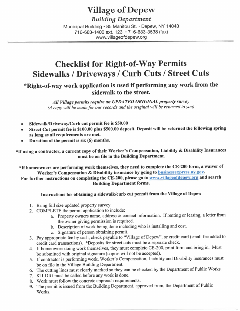 First page of the Right of Way Work Application