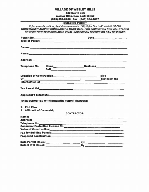 First page of the Building Permit Application