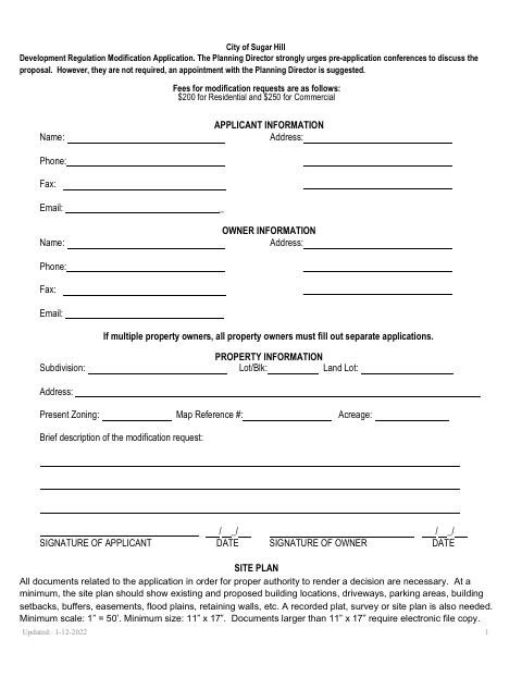 First page of the Development Regulation Modification Application