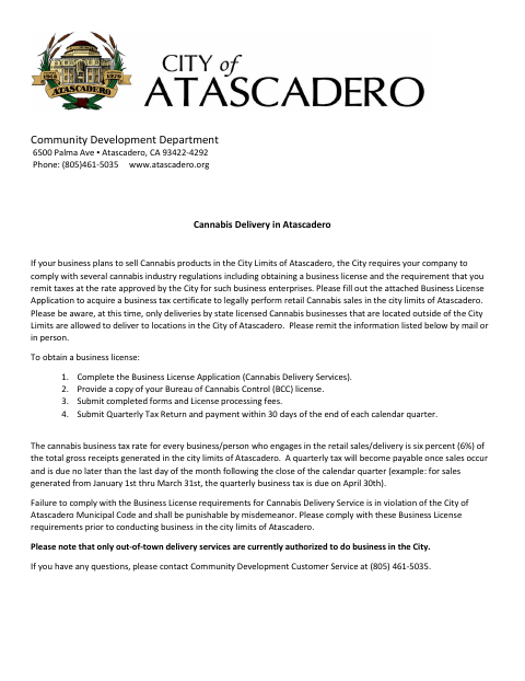 First page of the Cannabis Business License Application