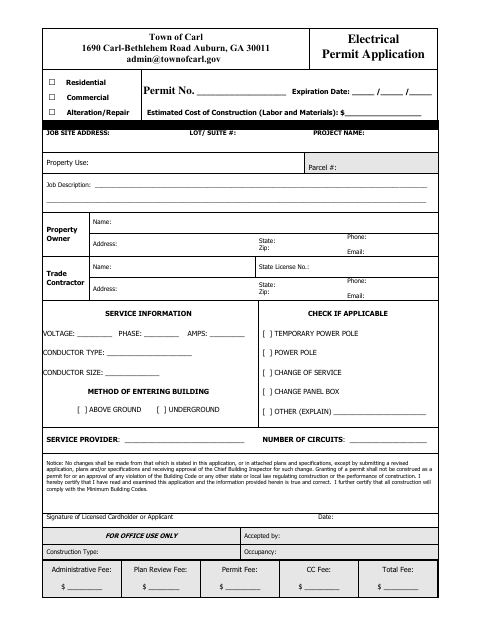 First page of the Electrical Permit Application