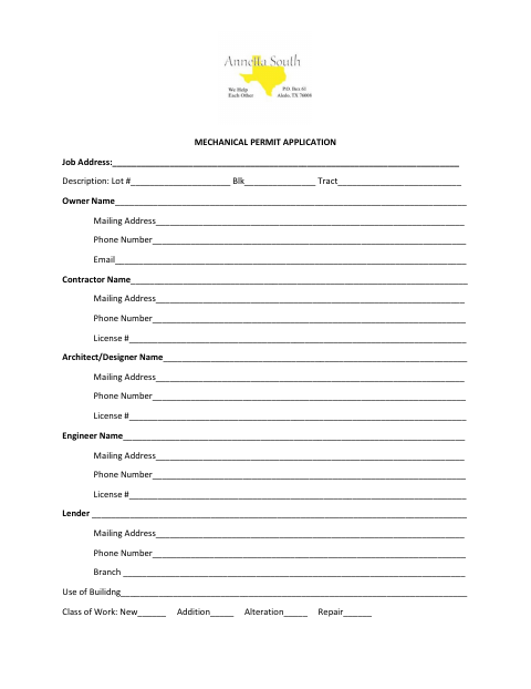 First page of the Mechanical Permit Application