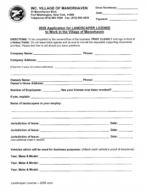 First page of the Landscaping License Application