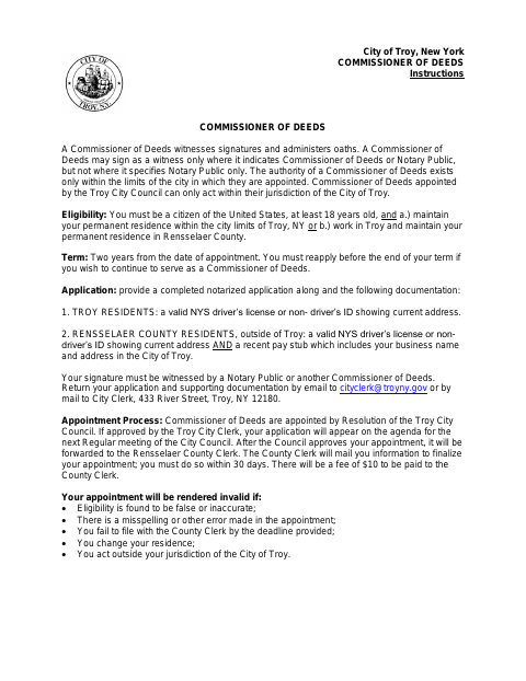 First page of the Commissioner of Deeds Appointment Application