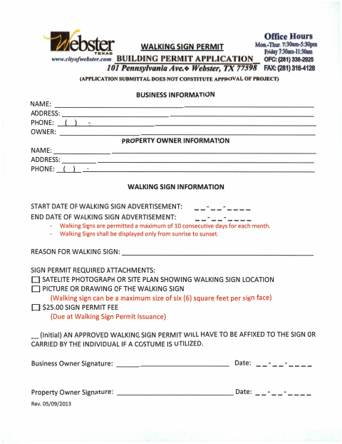 First page of the Walking Sign Permit