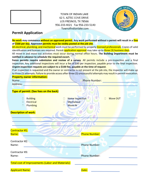 First page of the Permit Application