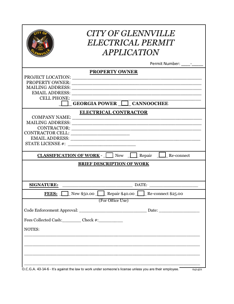 First page of the Electrical Permit Application
