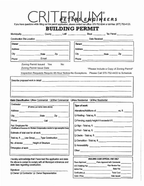 First page of the Building Permit Application