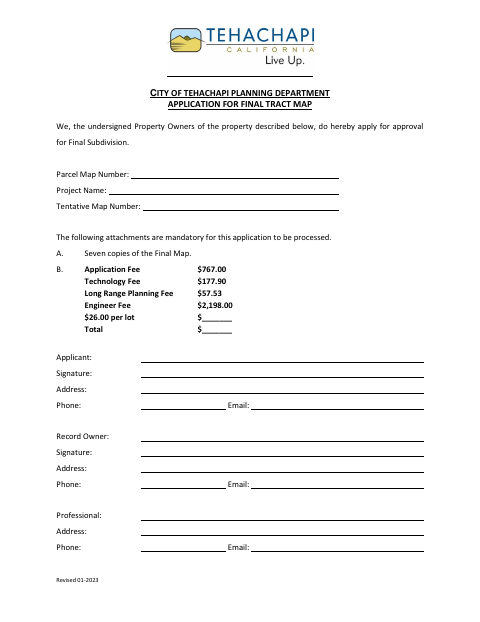 First page of the Application for Final Tract Map