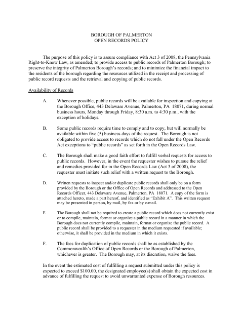 First page of the Right-To-Know Records Request Form