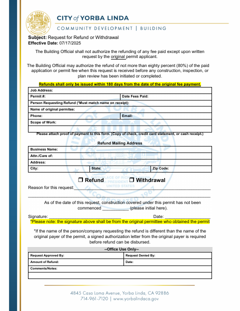 First page of the Request for Refund or Withdrawal