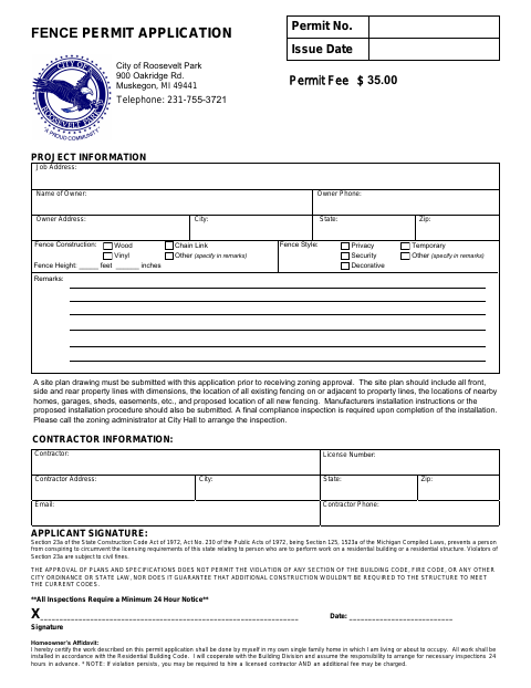 First page of the Fence Permit Application