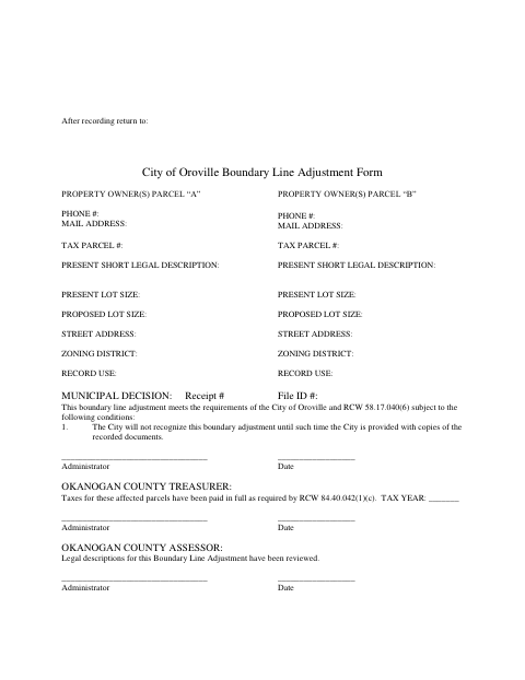 First page of the Boundary Line Adjustment Form