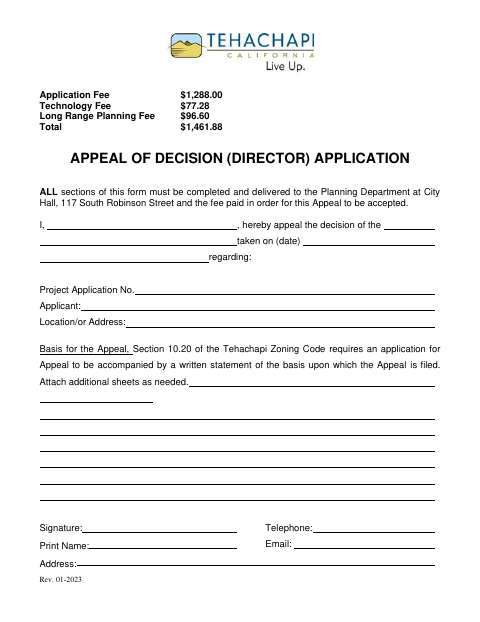 First page of the Appeal of Decision (Director) Application