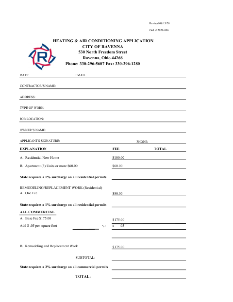 First page of the Heating & Air Conditioning Application