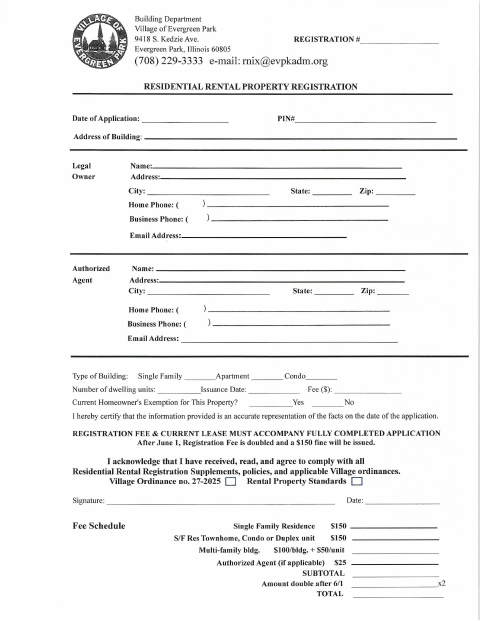 First page of the Residential Rental Property Registration