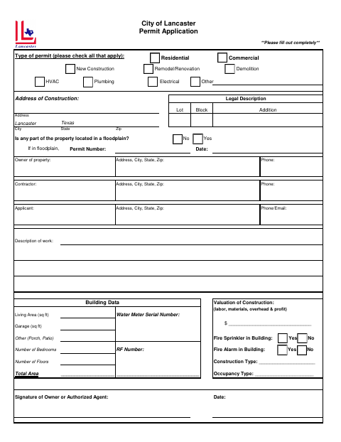 First page of the Building Permit Application