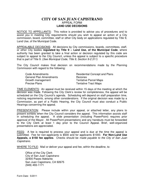 First page of the Appeal Form Land Use Decisions