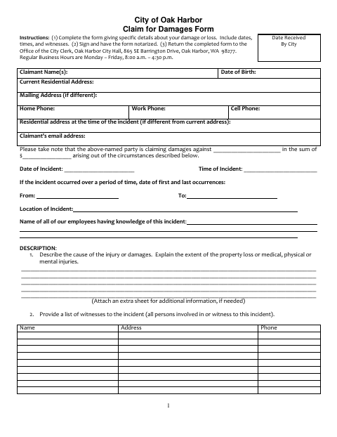 First page of the Claim for Damages