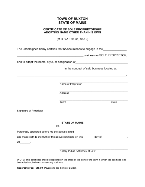 First page of the Certificate of Sole Proprietorship