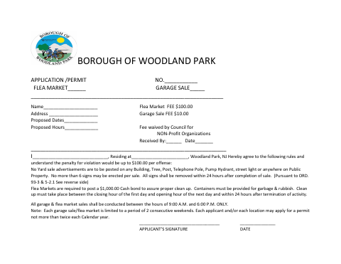 First page of the Garage Sale Permit