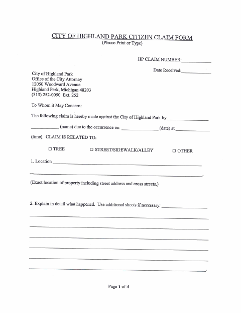 First page of the Citizen Claim Form