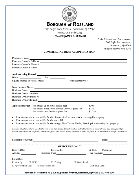 First page of the Commercial Rental Application