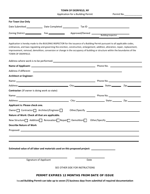 First page of the Building Permit Application