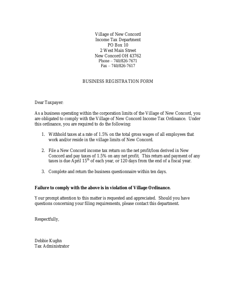 First page of the Business Registration Form