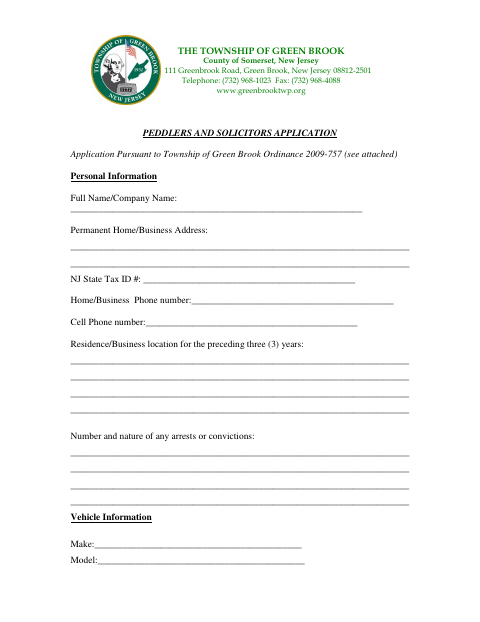 First page of the Peddlers and Solicitors Application