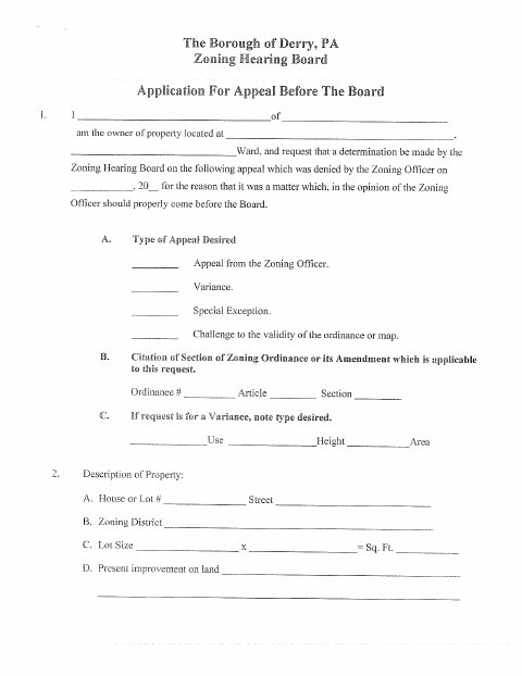 First page of the Zoning Appeal Application